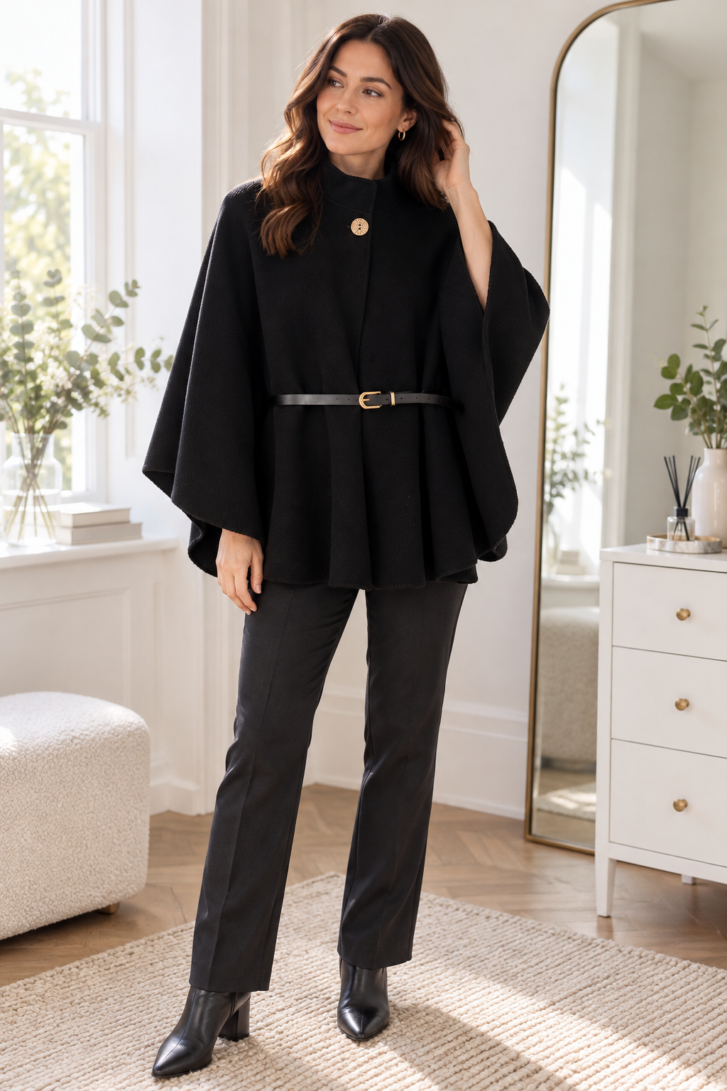 Black Belted Cape Style Layer view 2
