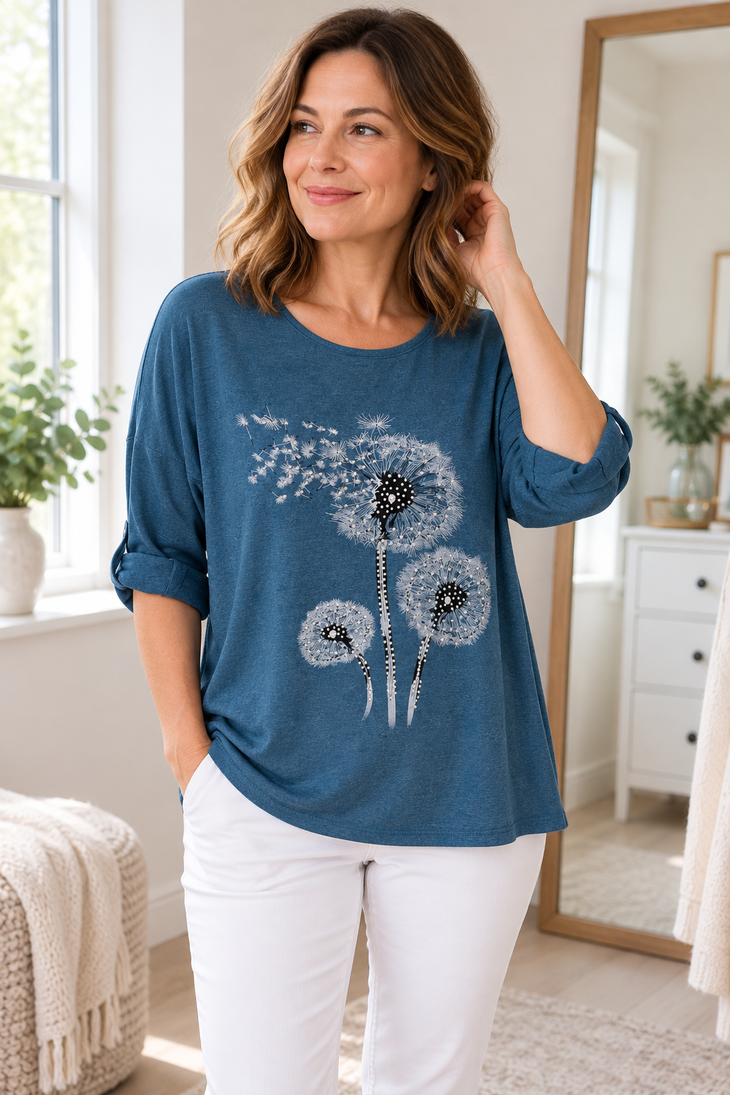 Petrol blue Dandelion Motif Top view 2