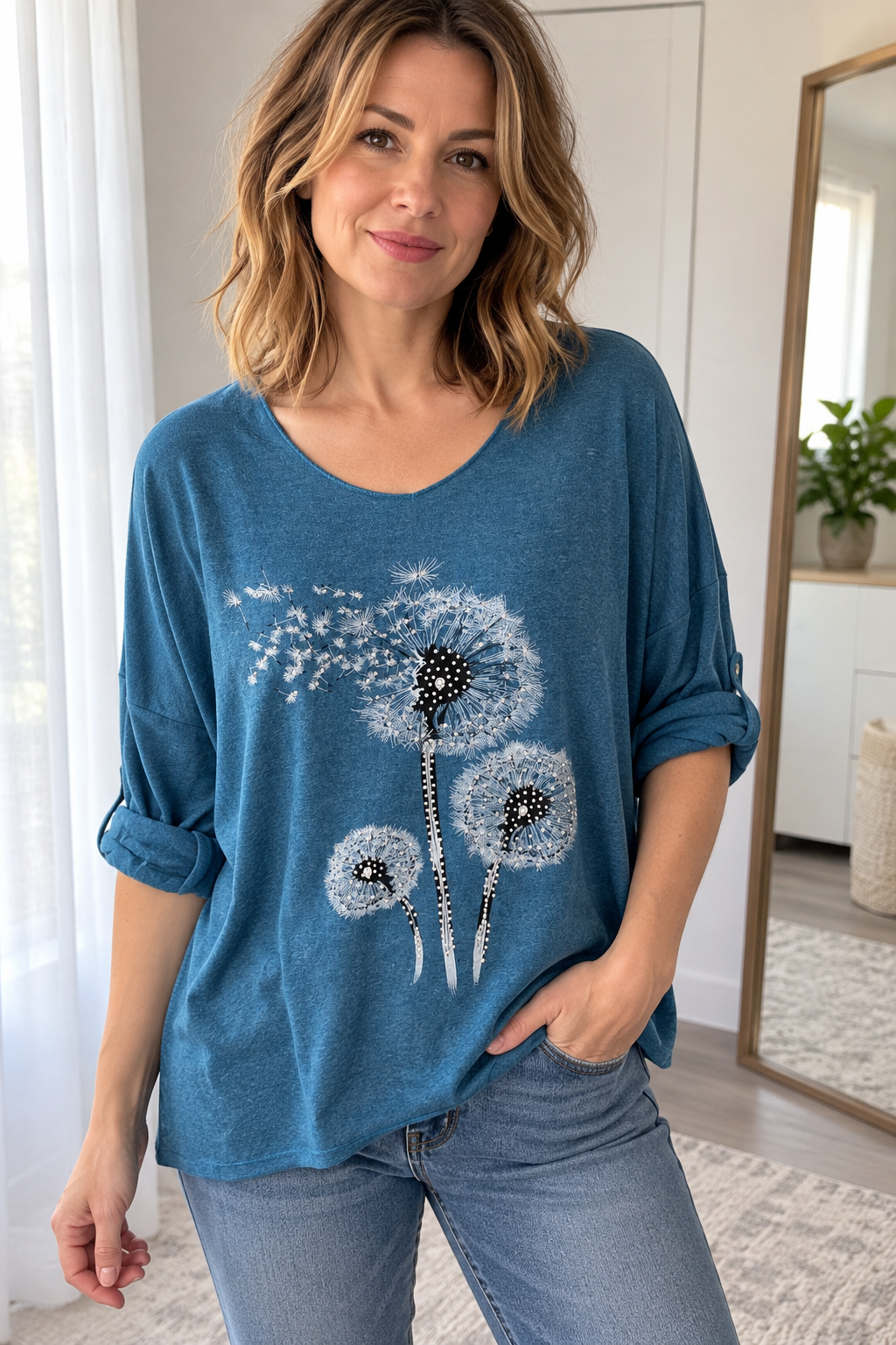 Petrol blue Dandelion Motif Top view 3