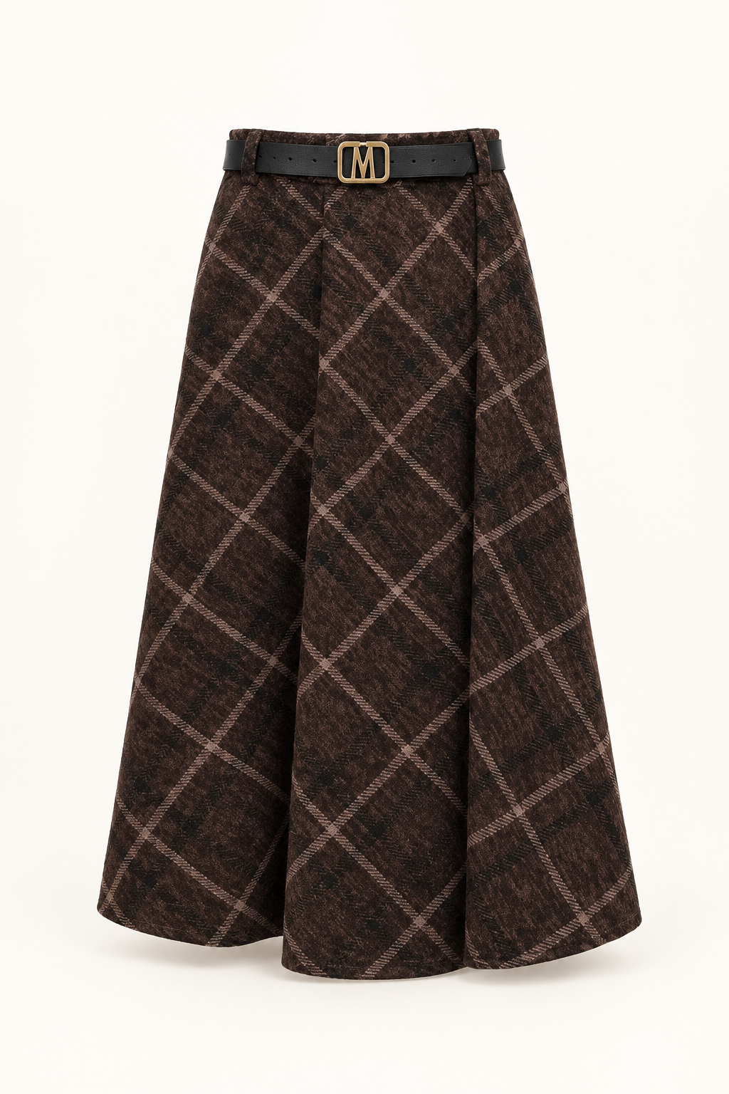 Dark brown Windowpane Check Skirt