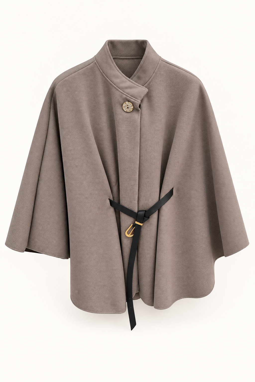 Taupe grey Belted Cape Style Layer