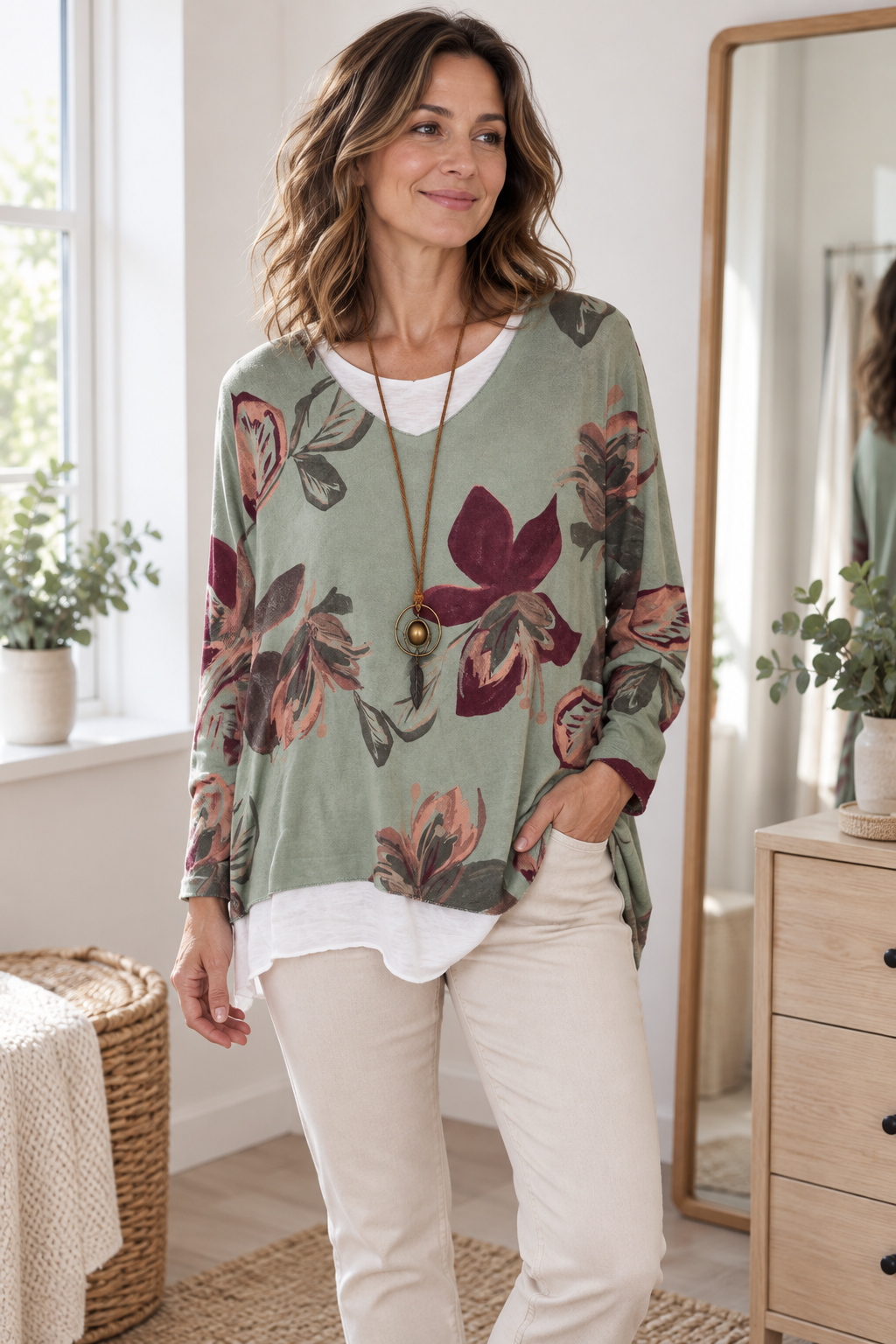 Sage green Botanical Layered Look Top view 2