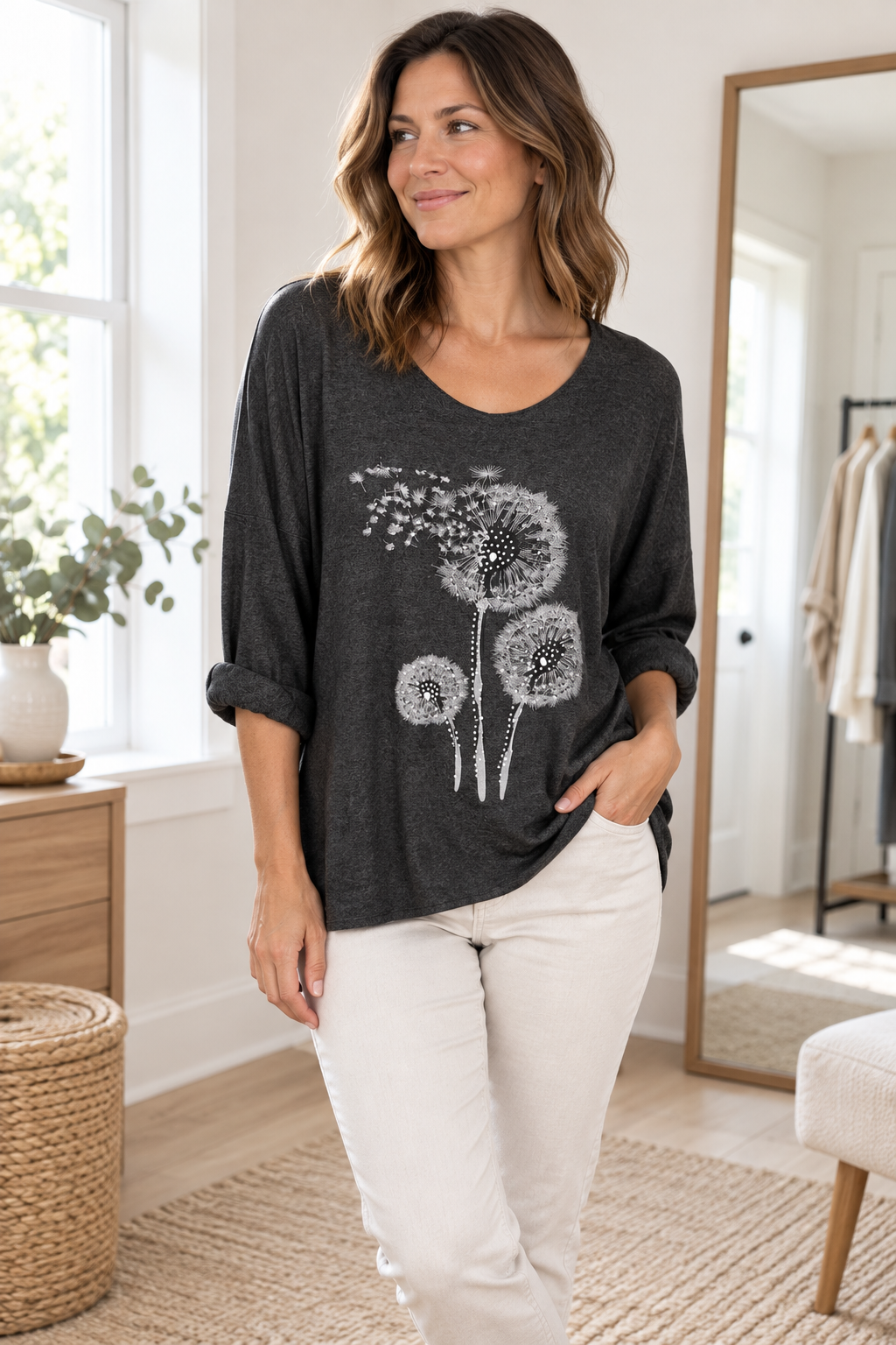 Charcoal Dandelion Motif Top view 2