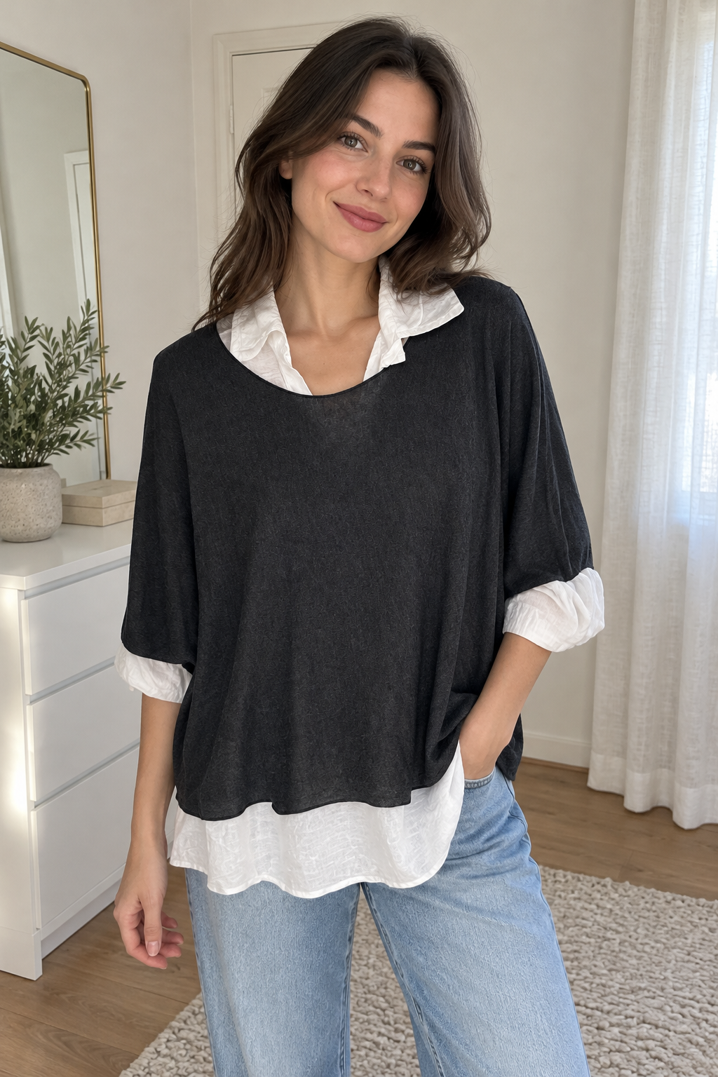 Black Layered Look Collar Top view 3