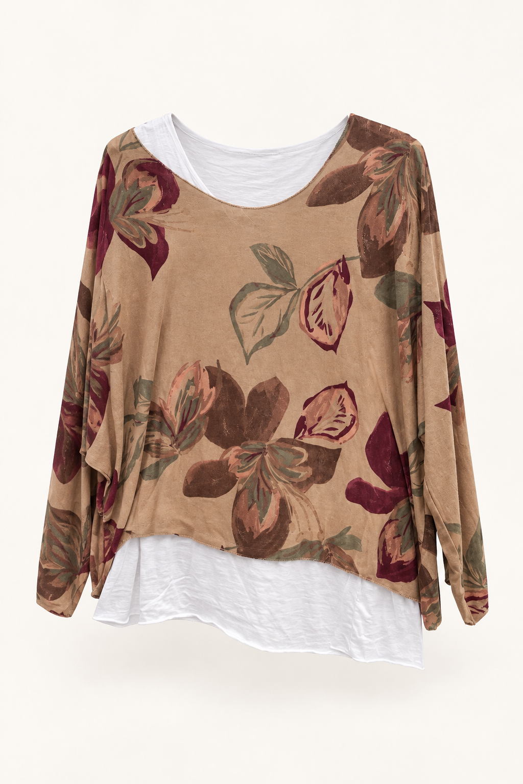 Camel Botanical Layered Look Top