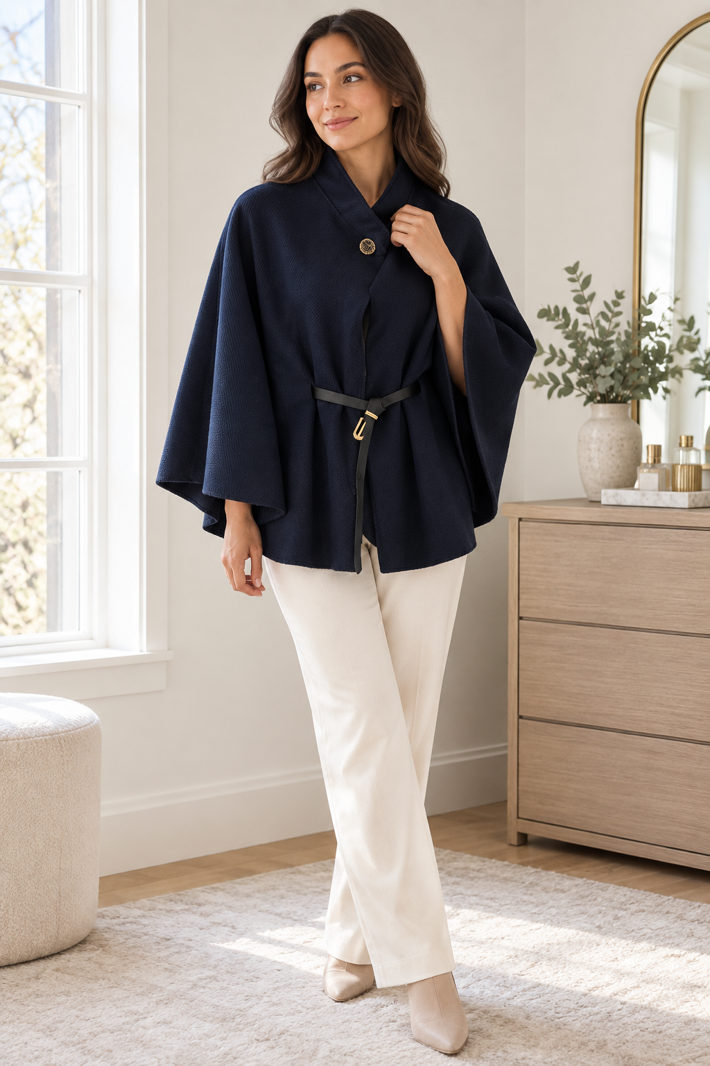 Navy Belted Cape Style Layer view 2