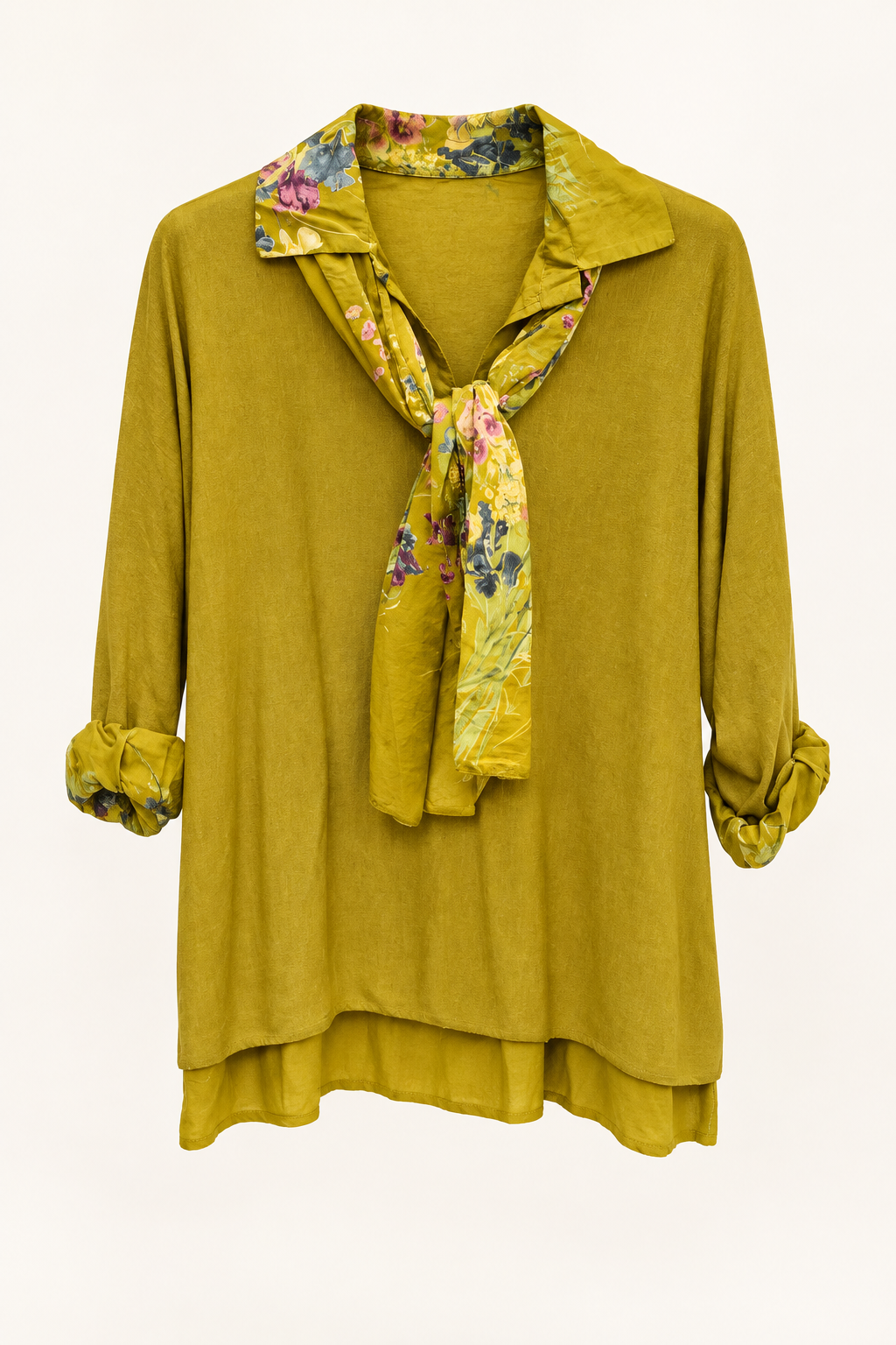 Mustard / chartreuse Floral Scarf Detail Top