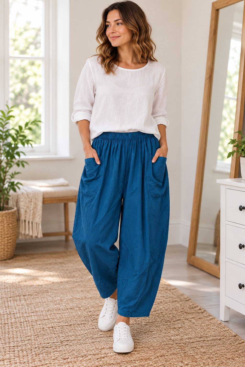 Petrol blue Relaxed Pocket Trousers view 2