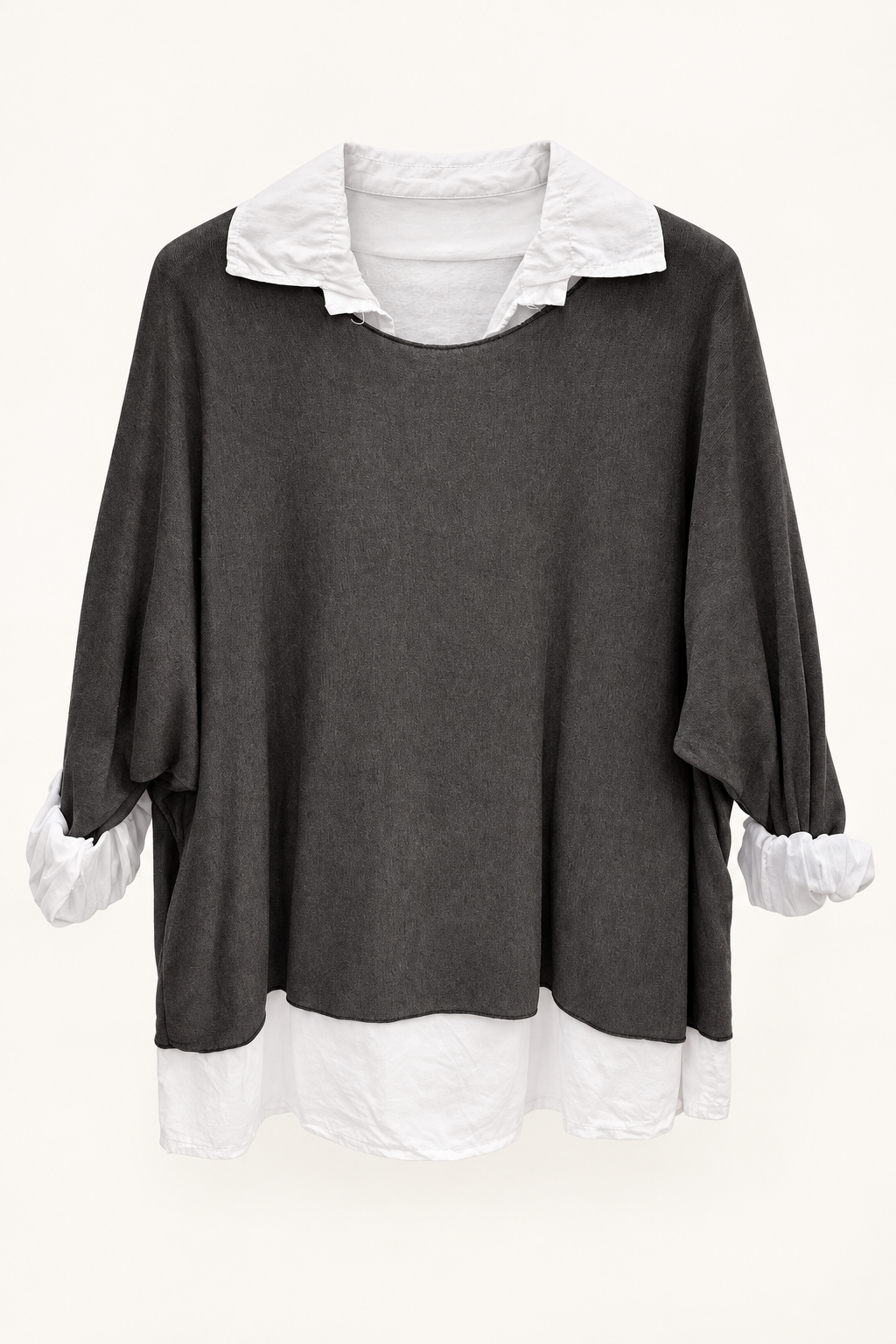 Charcoal Layered Look Collar Top