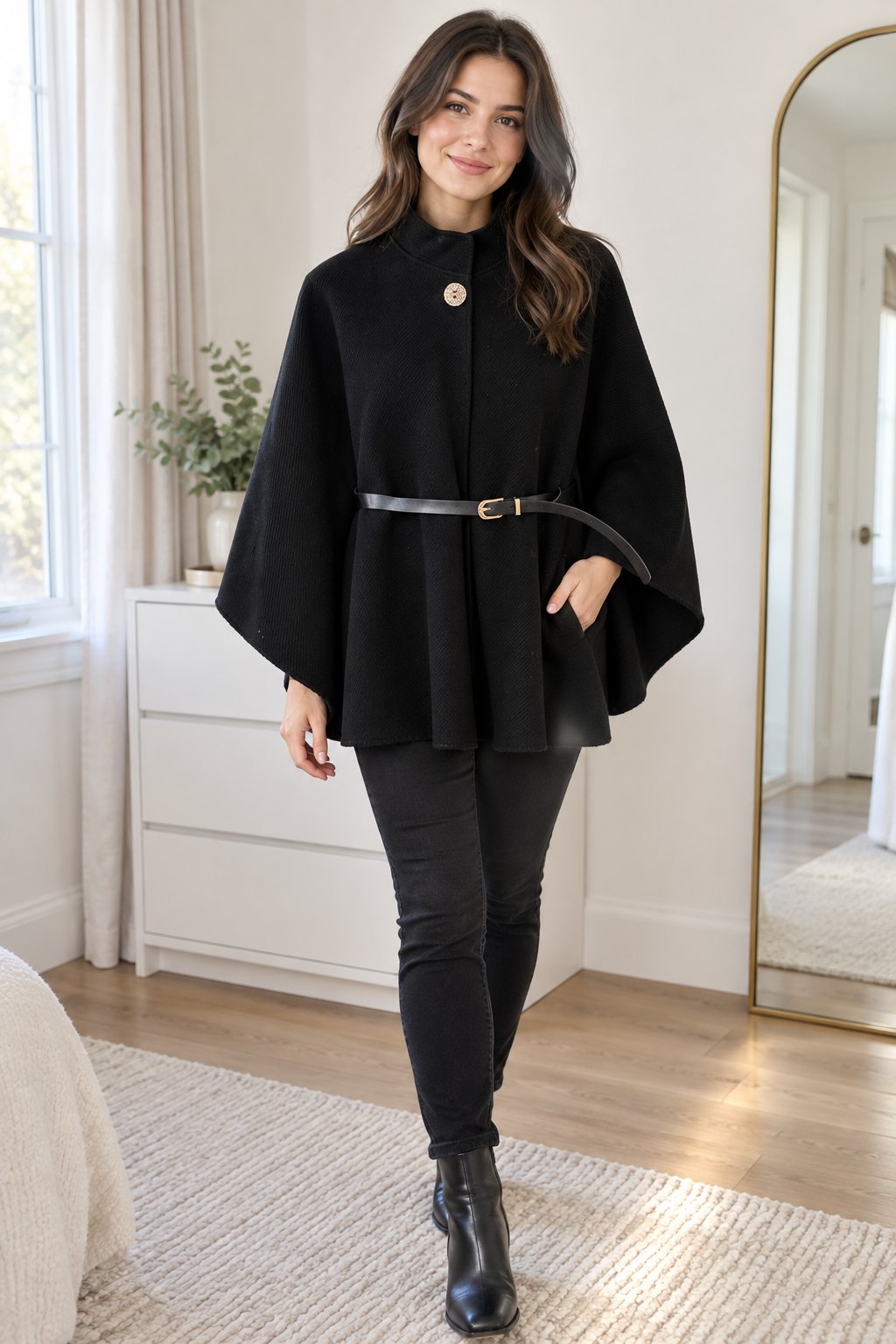 Black Belted Cape Style Layer view 3