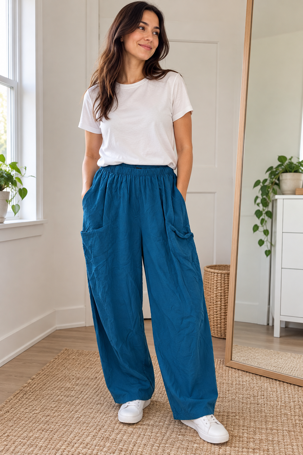 Petrol blue Relaxed Pocket Trousers view 3
