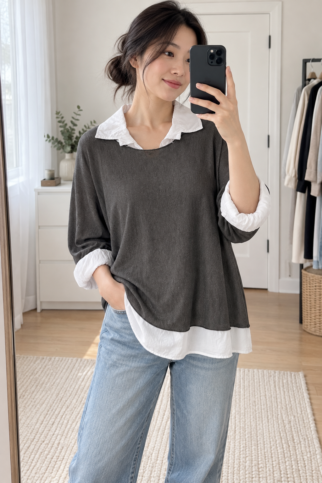 Charcoal Layered Look Collar Top view 3