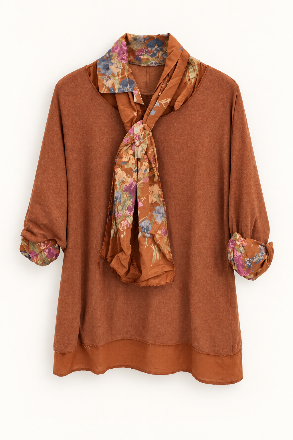 Rust Floral Scarf Detail Top