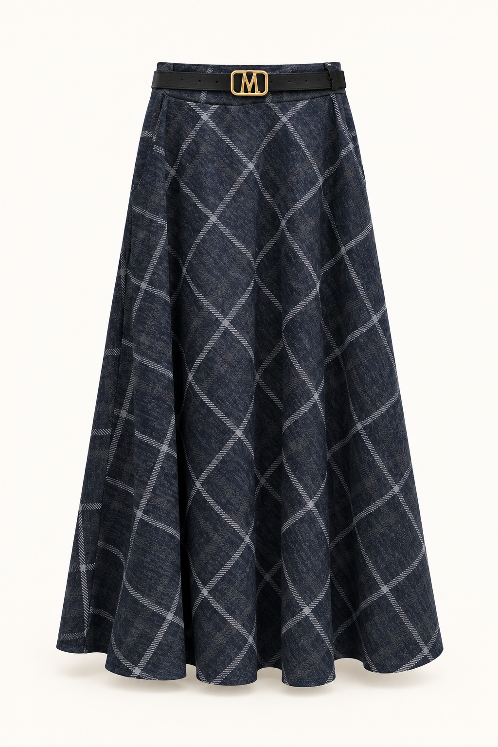 Blue-charcoal — review Windowpane Check Skirt